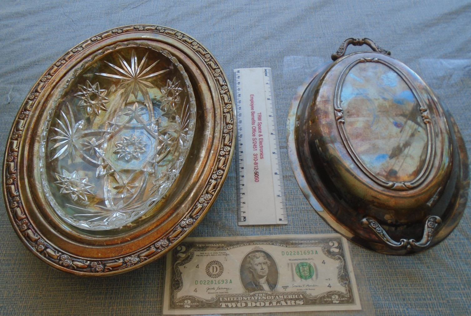 Covered Vegetable Dish Victorian Rose Oneida Silverplate Lid & Glass Oval Insert