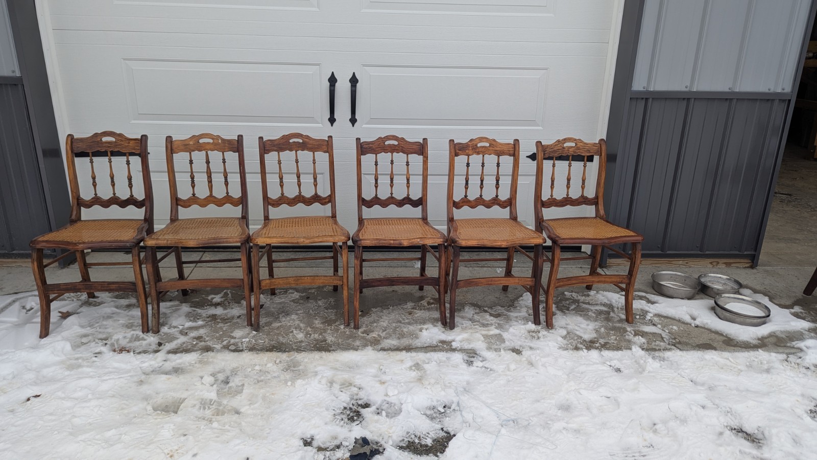 Set Of 6 – Antique Cane Bottom Wood Chairs Seats Lot Nice!