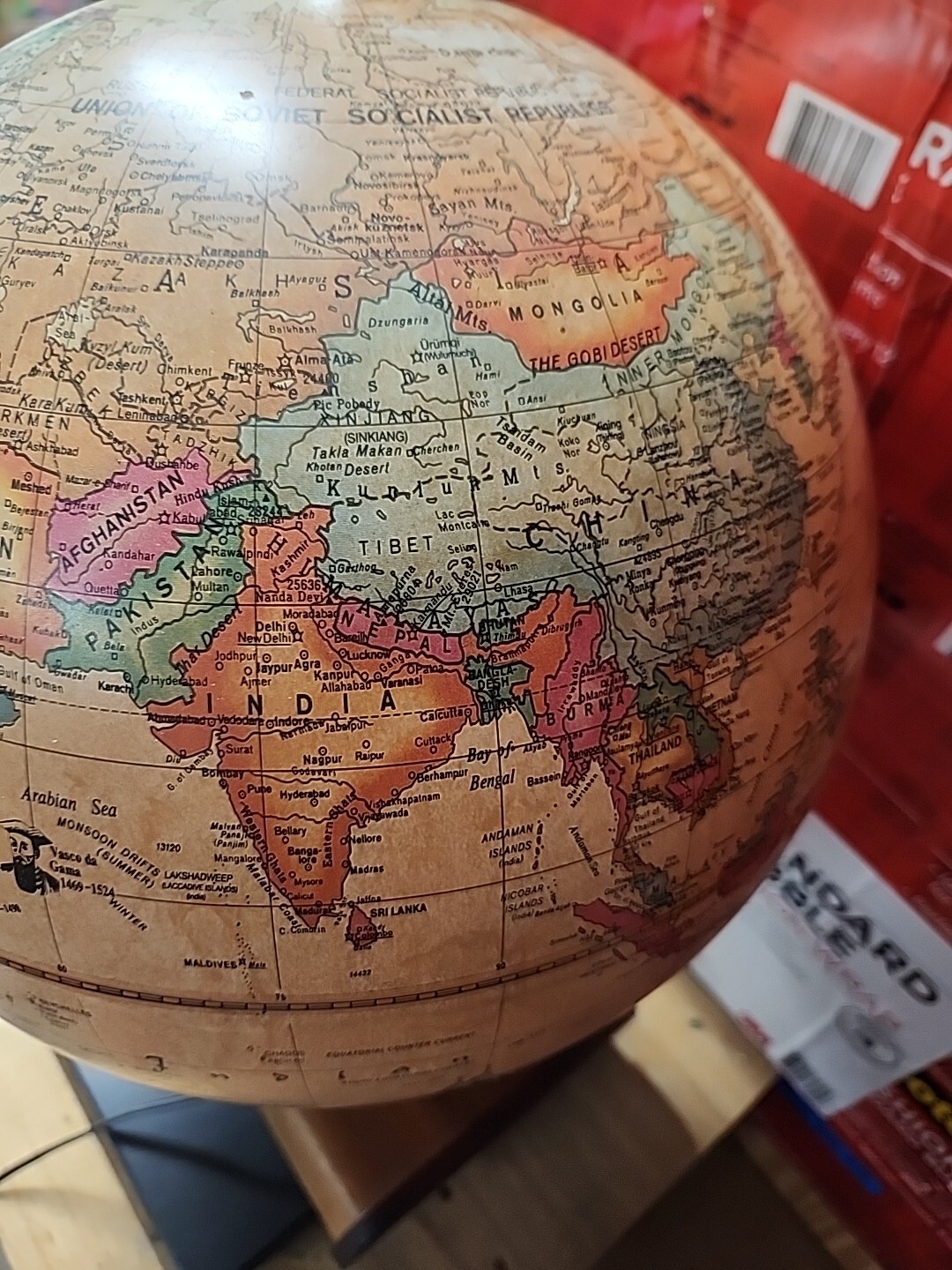 Lighted Scan Globe World Discoverer 12” w/ Weather Station Gauges—Denmark 1980