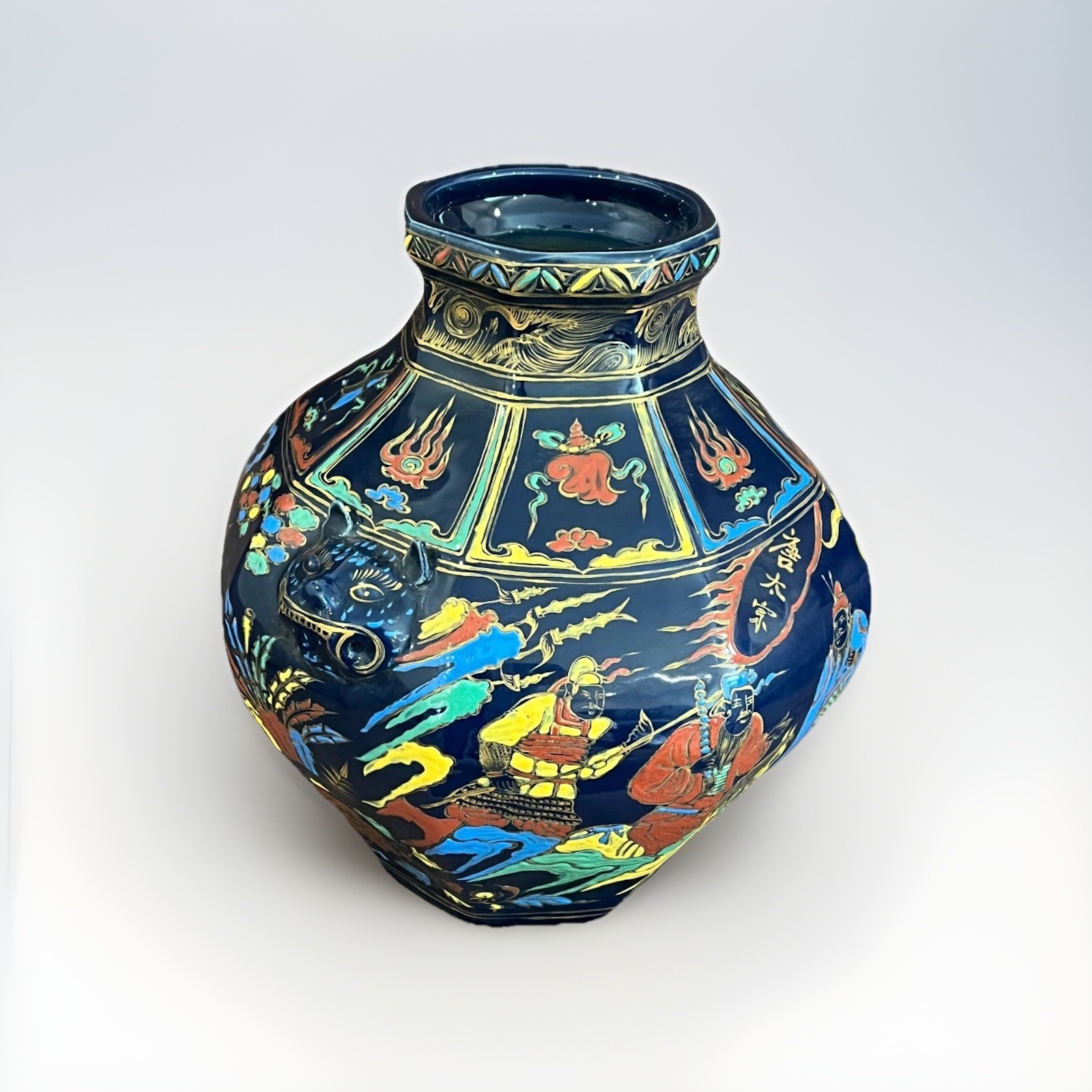 Large hand painted 20th century Chinese warriors decorative porcelain vase #2