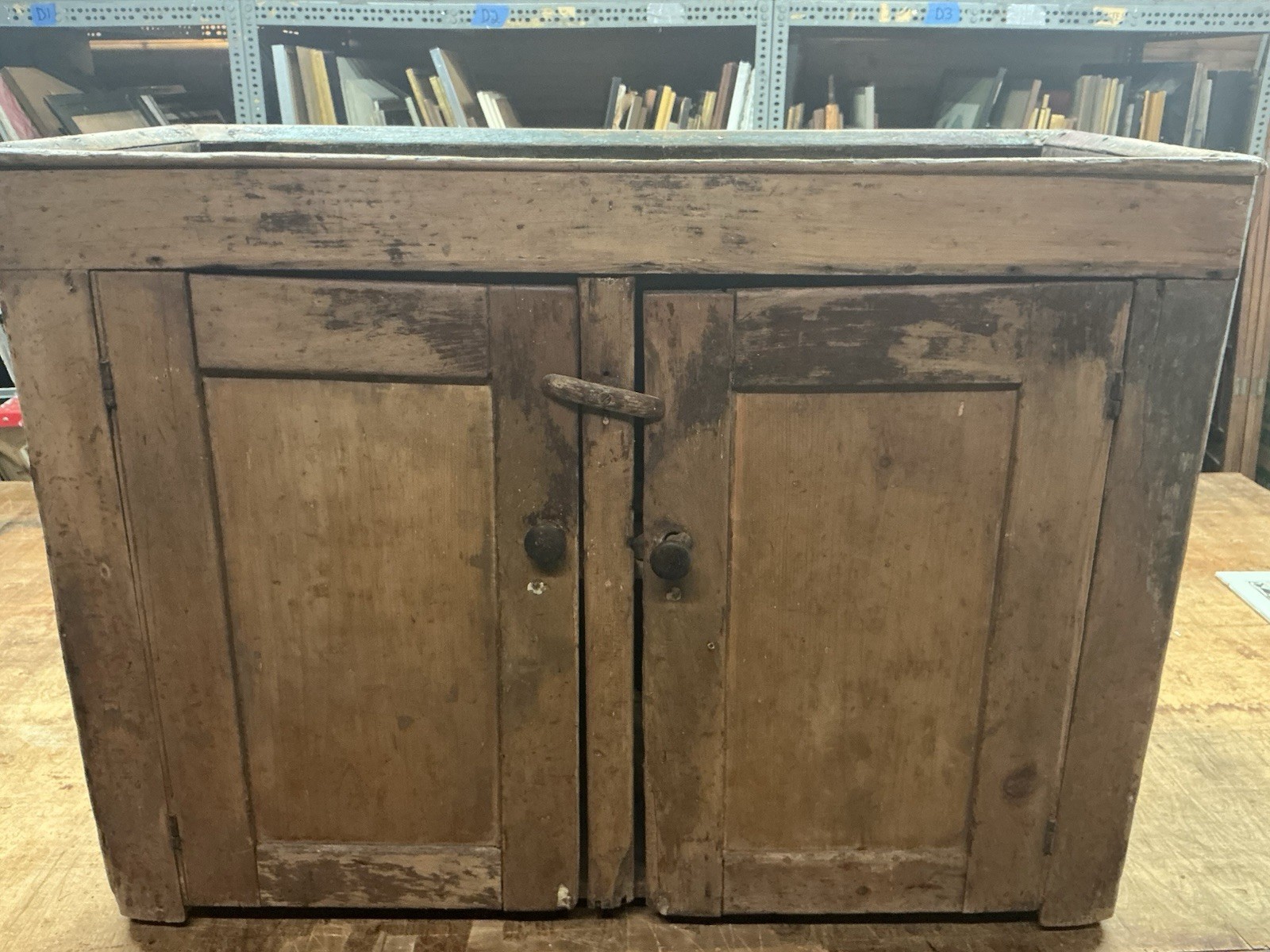 Antique Primitive Rustic Pine Dry Sink 2 Door Cabinet /Some Original Paint 42.5”