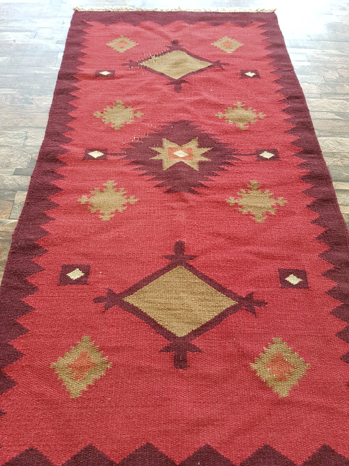 Vintage Handmade Traditional Turkish Diamond Kilim Floor Rug Carpet 144×72 cm