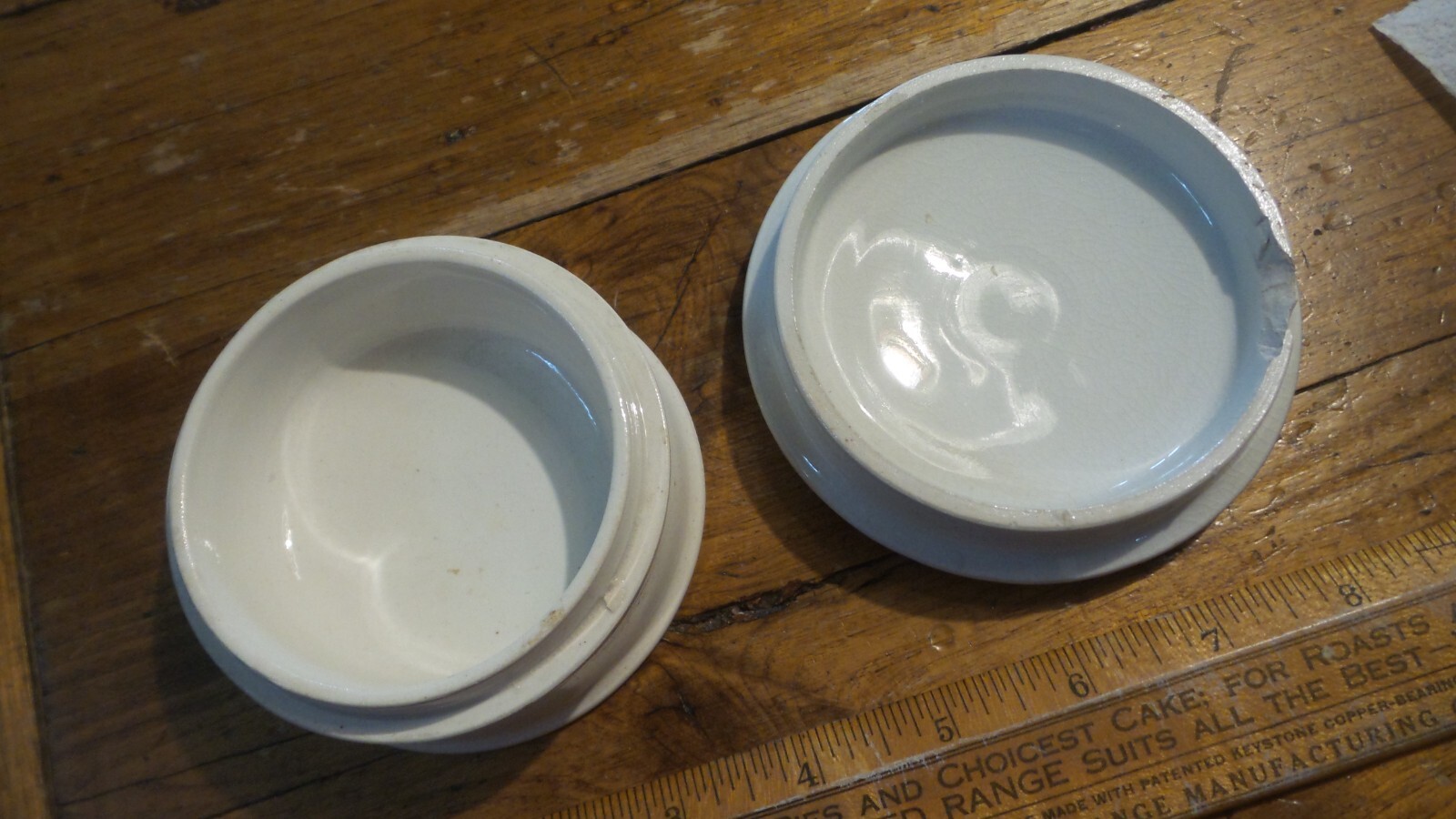 Antique PRATTWARE, PRATT WARE POT & LID The Best Card, 4-1/4″