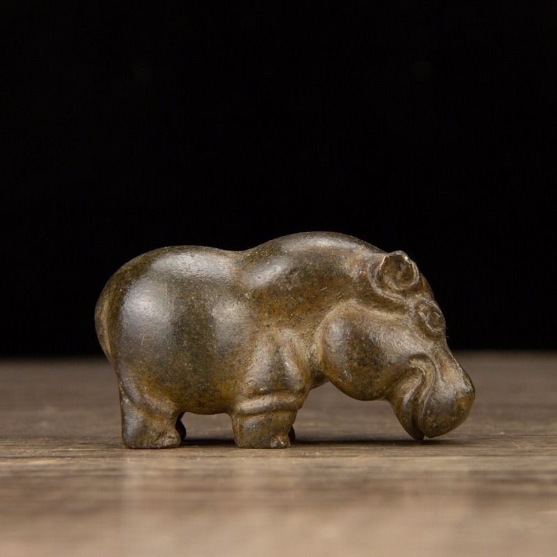 Rare Solid Brass Animal Hippo Hippopotamus Statue Tea Pet Figurine Hand Piece