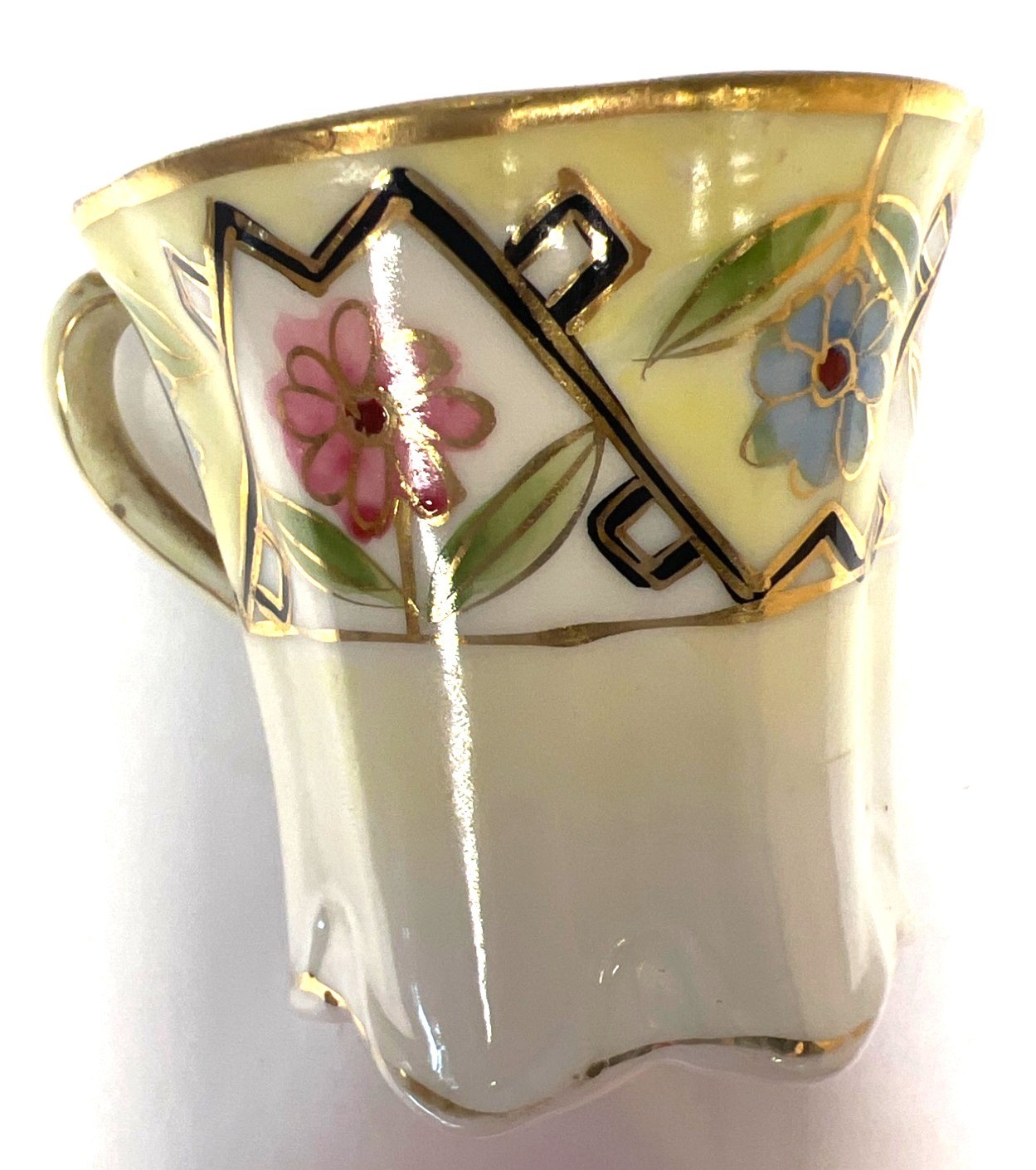 Antique Nippon Hand-Painted Porcelain Teacup With Floral & Geometric Design