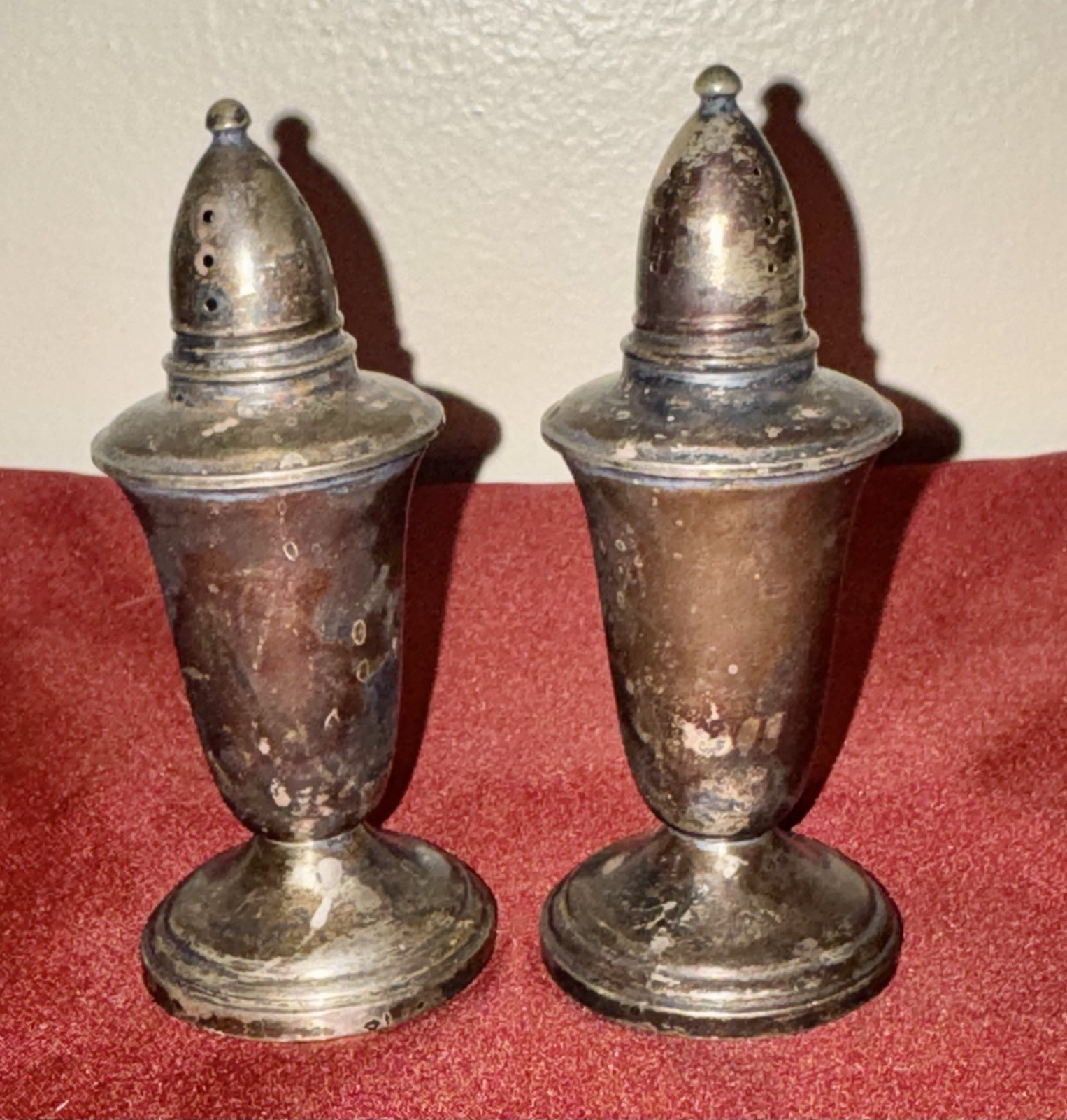 1950-60’s CROWN Sterling Weighted Salt & Pepper Shakers, Regal Shape, Twist Top
