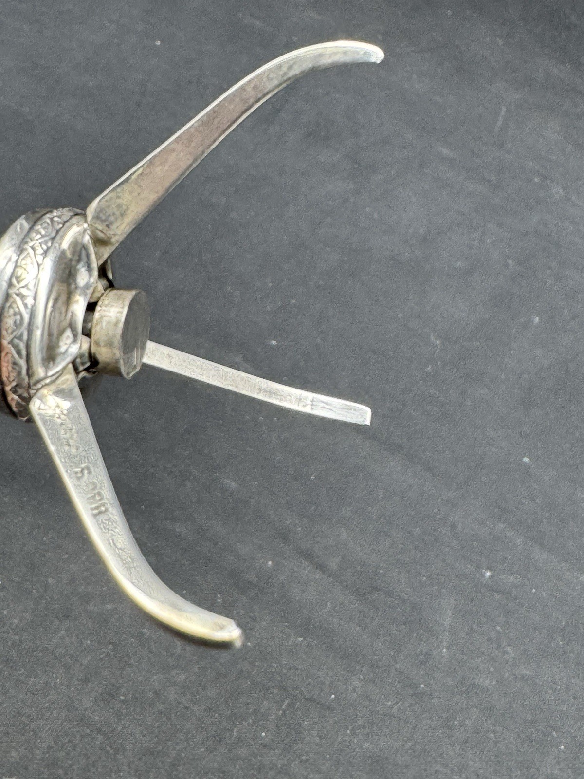 Vintage 830 Silver Blue Enamel Button Sugar Ice Tongs