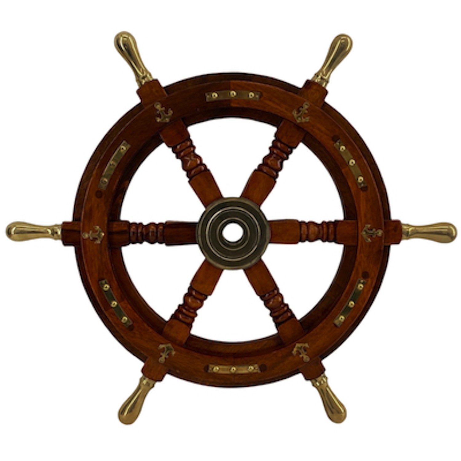 Nautical Maritime Wooden Ship’s Wheel with Brass Anchor Accents 18 Inches