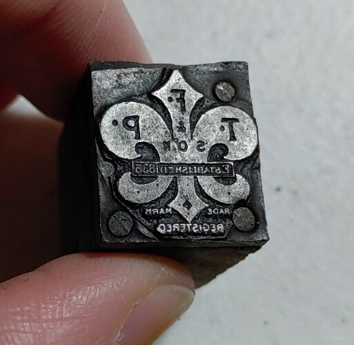 Vintage Letterpress Printing Block T. F. P. & Son 1830s Trade Mark Fleur De Lis