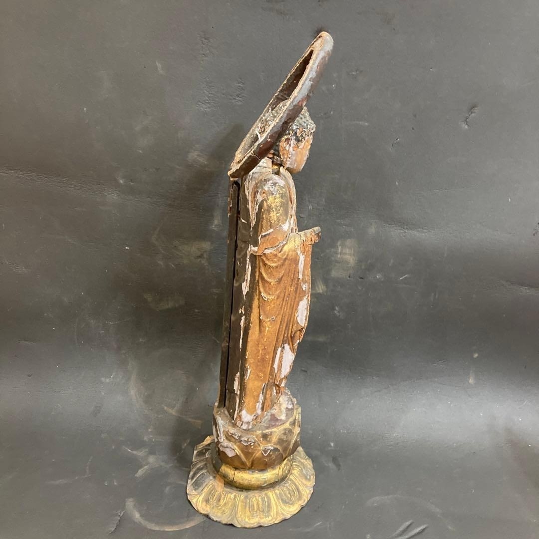 Japanese Antique Muromachi era Wood Carved Amida-Nyorai Amitabha Buddha Statue