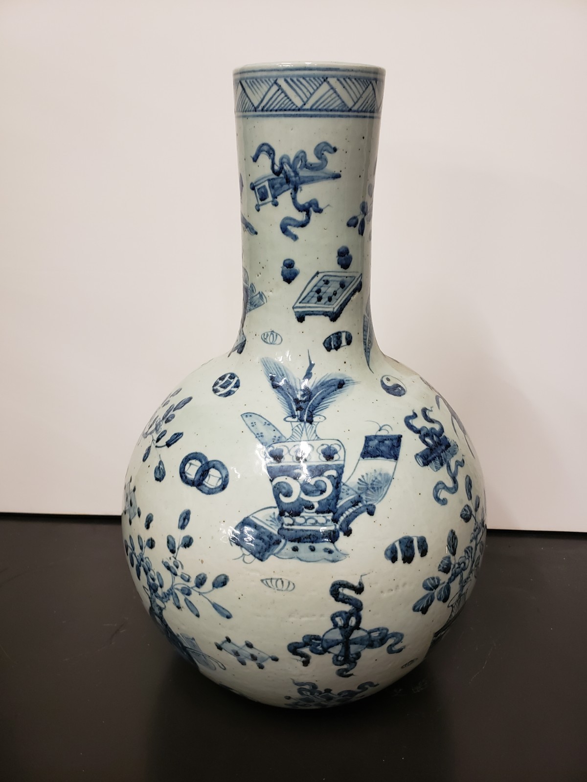 21st Century Chinese Blue & White Porcelain Bottle Vase with Auspicious Motif