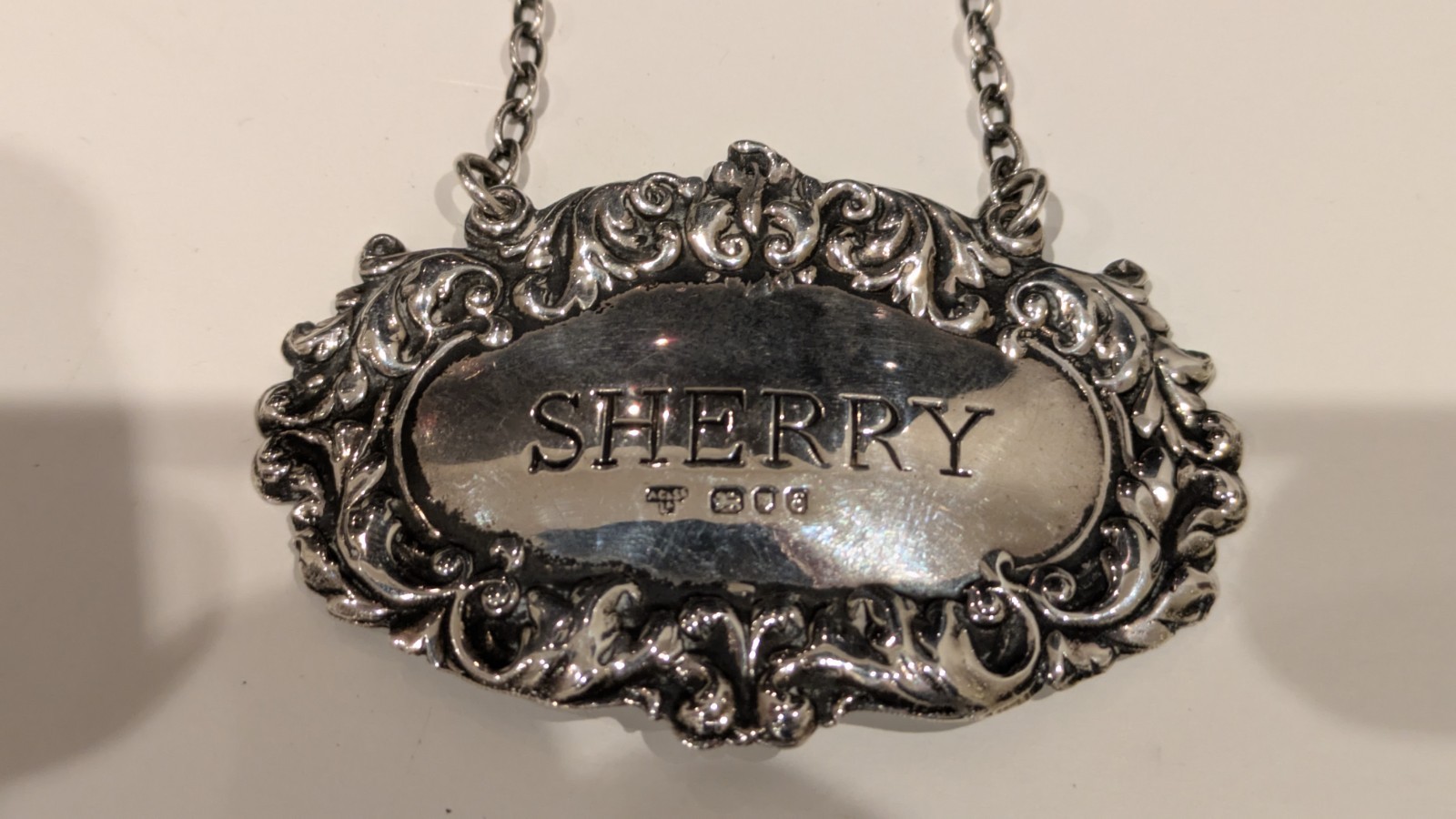 SHERRY Solid Silver Decanter Label Hallmark AC&S Ltd London Hallmark date 1979