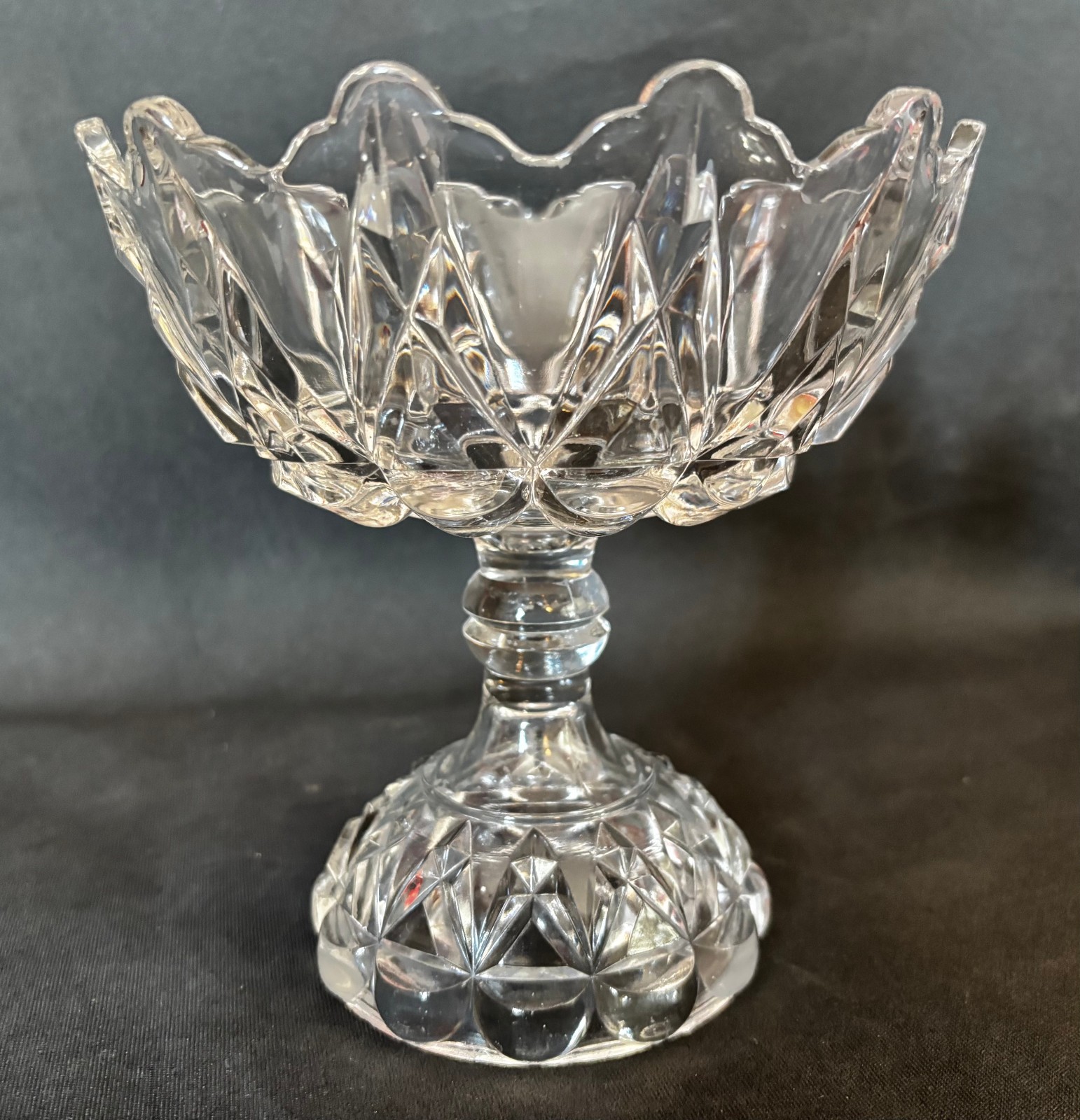 EAPG Antique Pattern Glass POINTED JEWEL COMPOTE Long Diamond U.S. Glass #15006