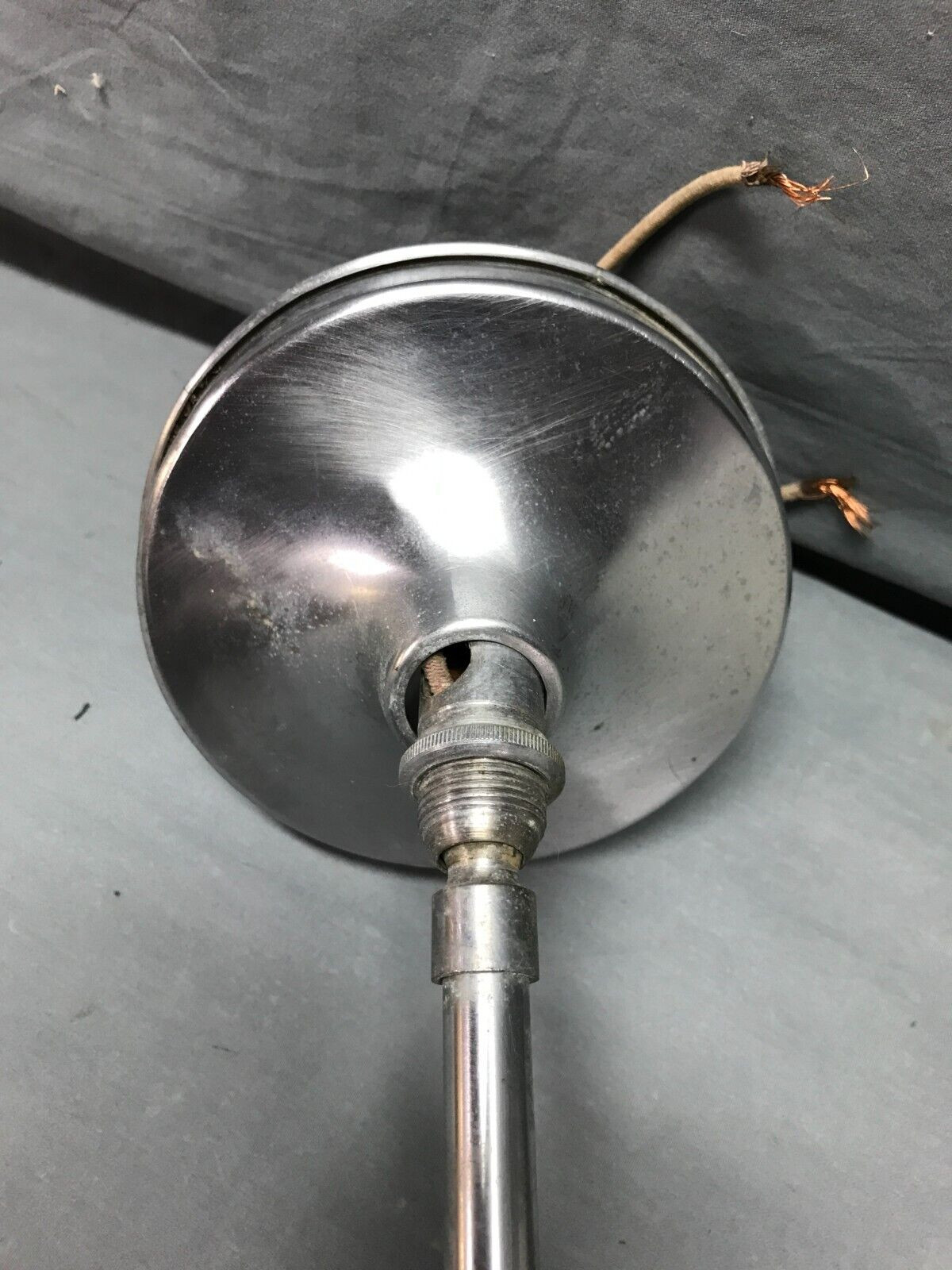 VTG Deco 12″ Diameter Glass Globe Nickel Brass Ceiling Light Fixture Old 619-25B