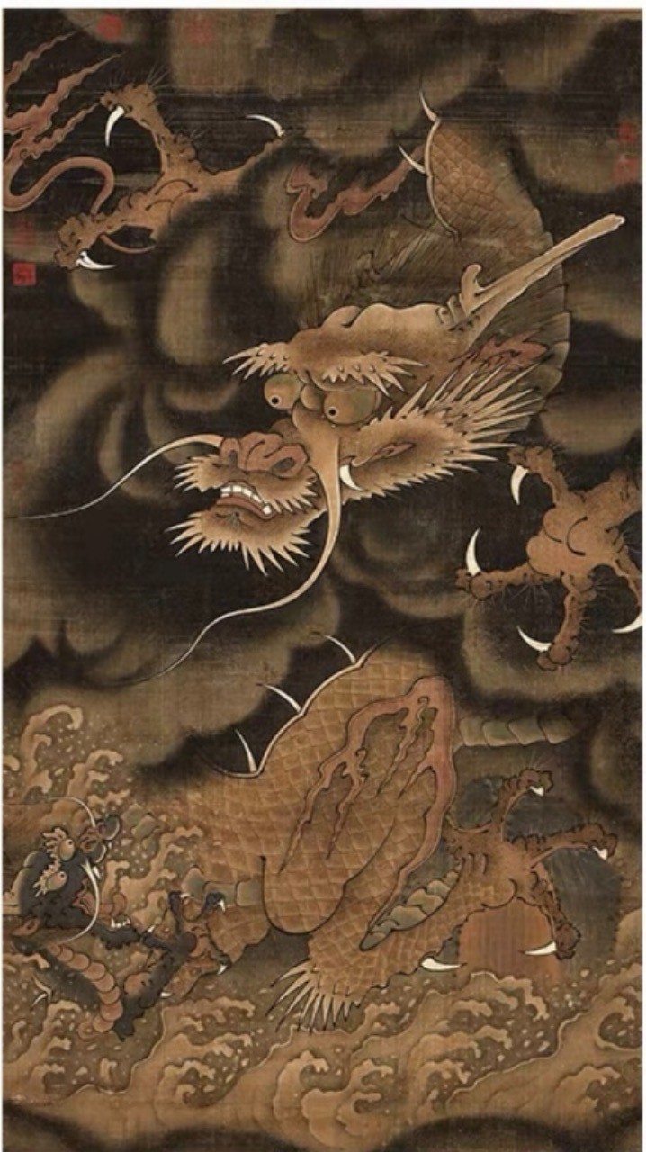 vintage Chinese Dragon Hanging Scroll Mythical Dragon Wall Art 50 X 92cm