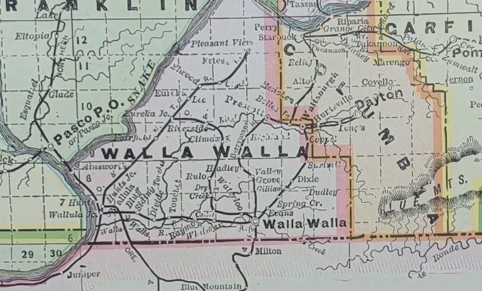 Vintage 1892 WASHINGTON Map 22″x14″ Old Antique Original SPOKANE WALLA WALLA WA