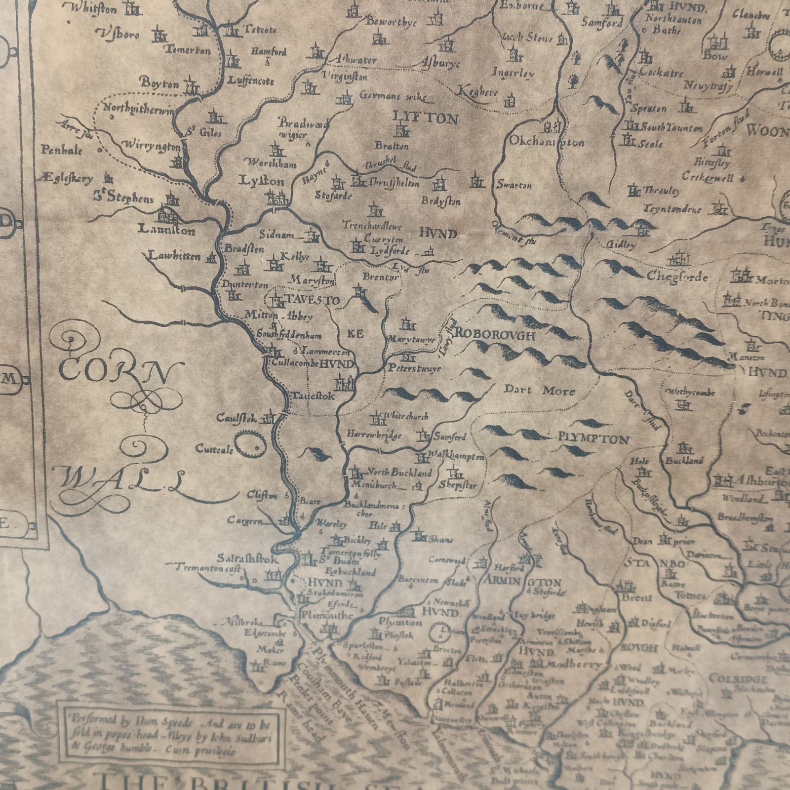John Speed Reproduction Antique Devon Map Textured Paper High Quality Framed