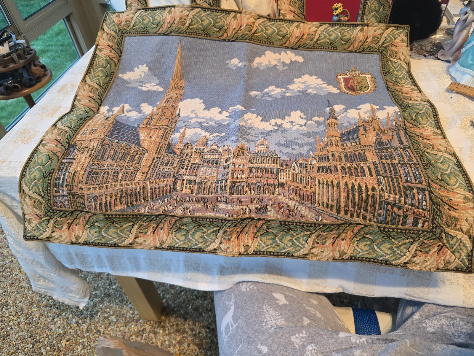 VTG 1960s Beltexart Belgian Tapestry City Square Beautiful colors 4 Loop Hangers