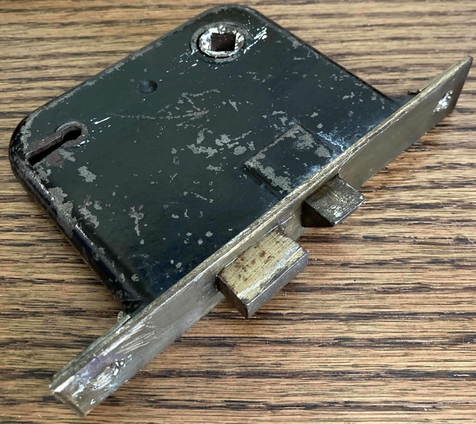 Antique Interior Mortise Lock Door Brass Plate 5 5/8” x 3 1/8” x 7/8” WORKS Good