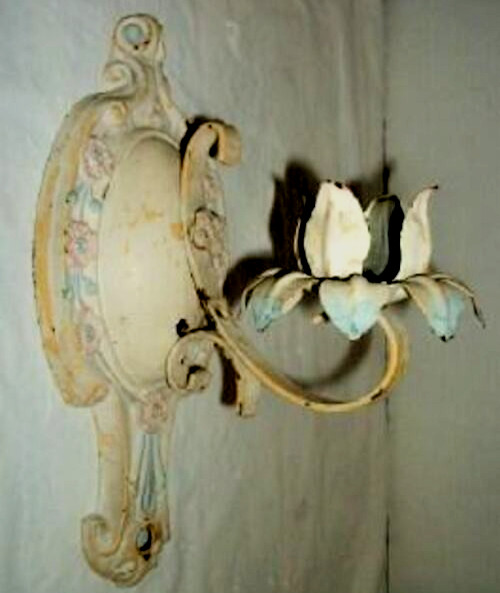 1920s Cottagecore Sconce Light Sconce Chippy Creamy Blue Paint HP Iron