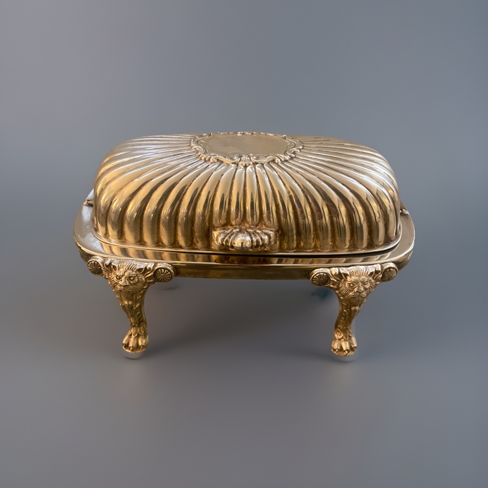 Antique Lion Face Channeled Neoclassical Style Silverplate Butter Dish Free Ship