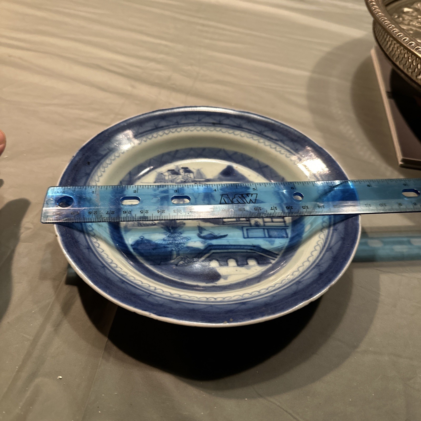Antique Chinese 7.5” Export Canton Blue White Plate Porcelain Dish pre-1800