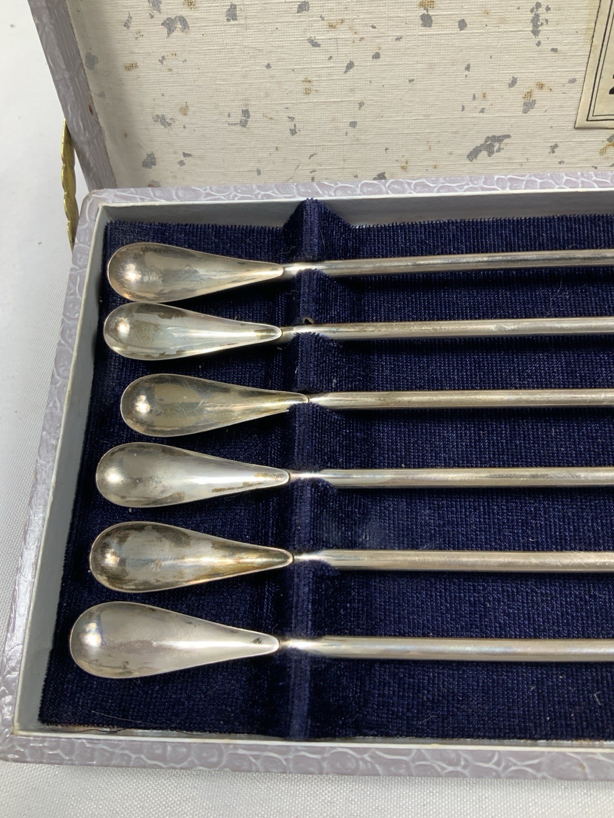 MCM Mid Century Sterling .925 6x Nikko Cocktail Stir Sip Straw Spoons w/ Charms