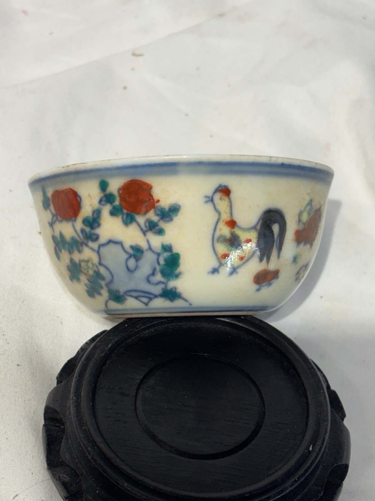 Chinese Porcelain Bowl Rooster & Floral Motif Multicolor Pottery China