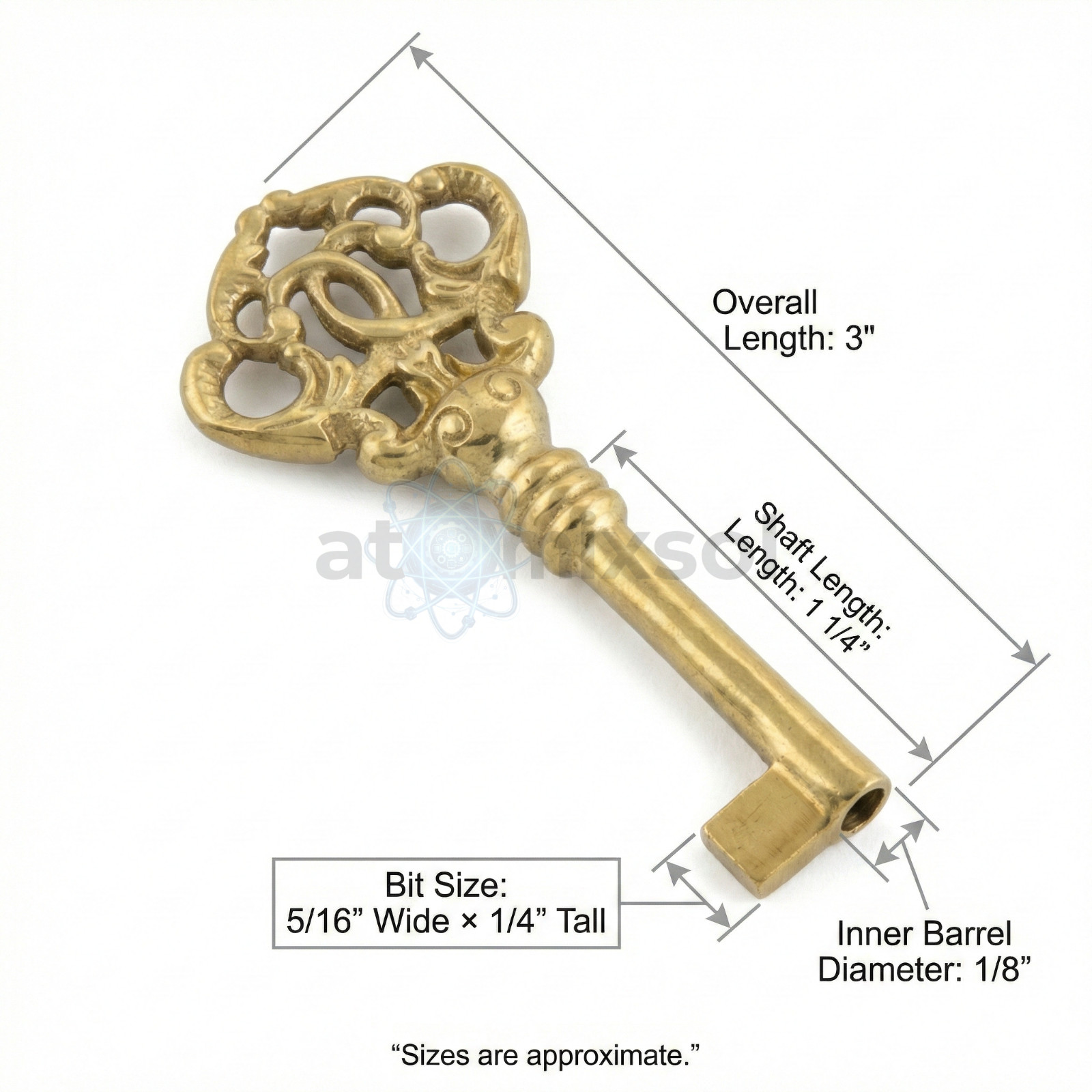 KY-9 Solid Brass Skeleton Key Uncut Bit Large Furniture Cabinet Lock