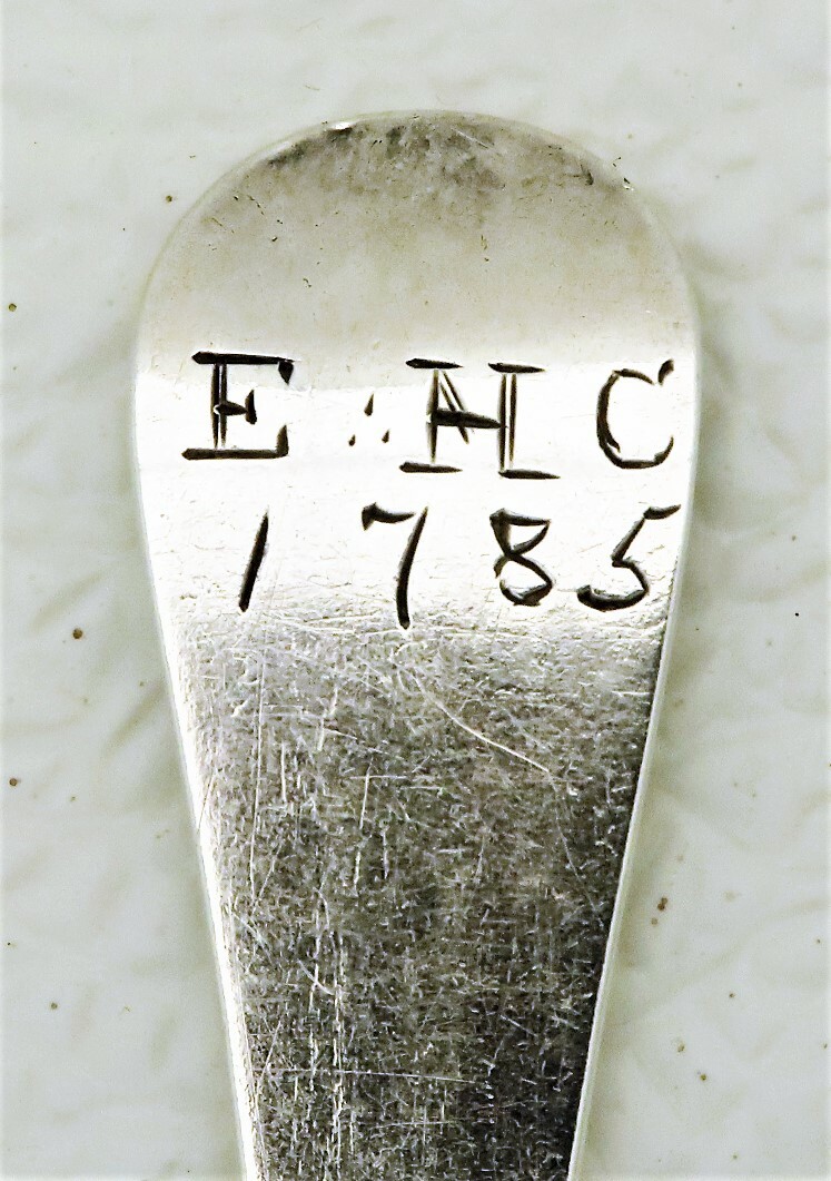 Early Coin Silver Table Spoon with Marks Engraved Date 1785