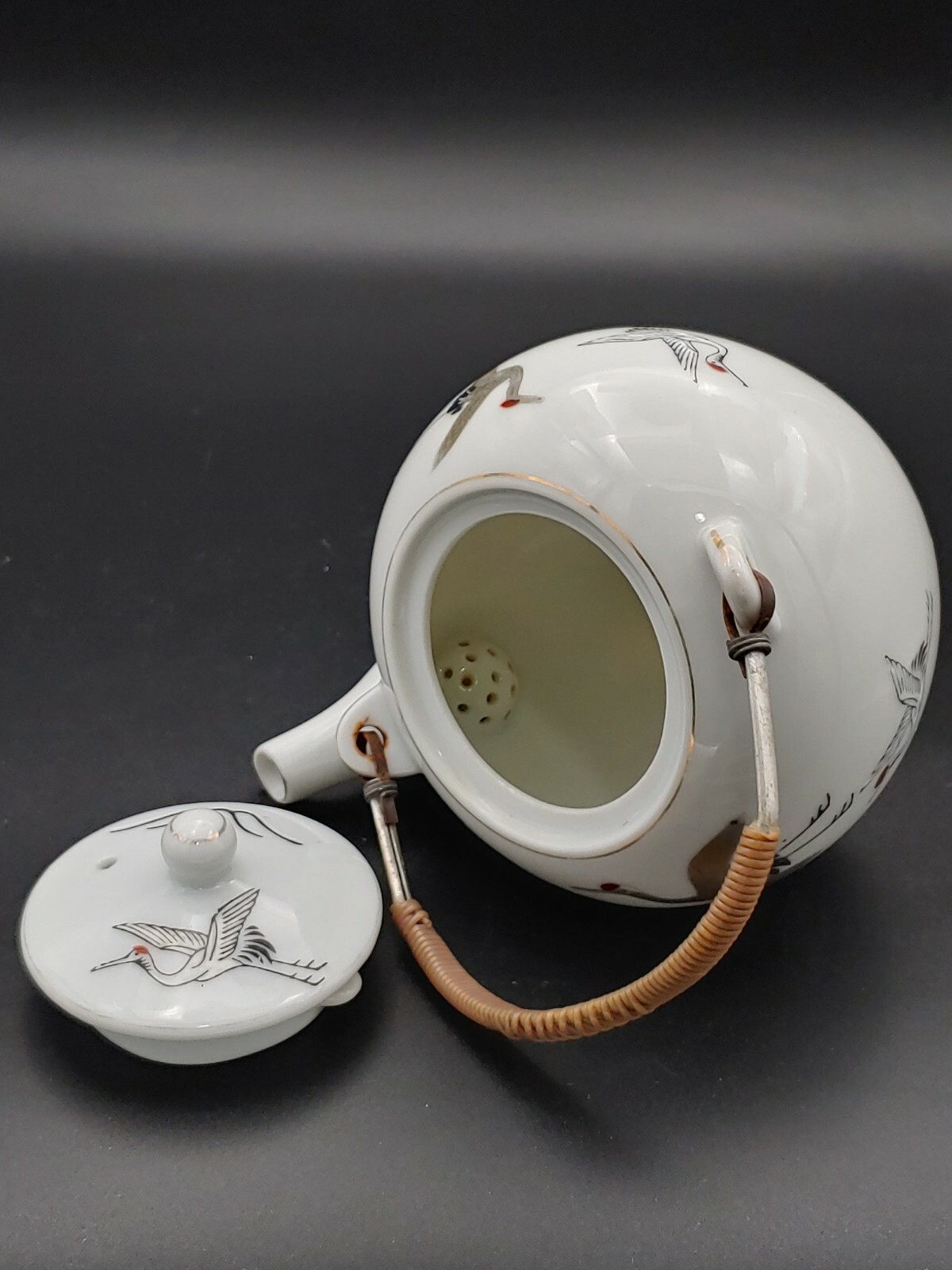 民国三贵手绘仙鹤茶壶九谷烧瓷器 Antique China Teapot Japan Kutani Porcelain Cup Sake Wine Bottle