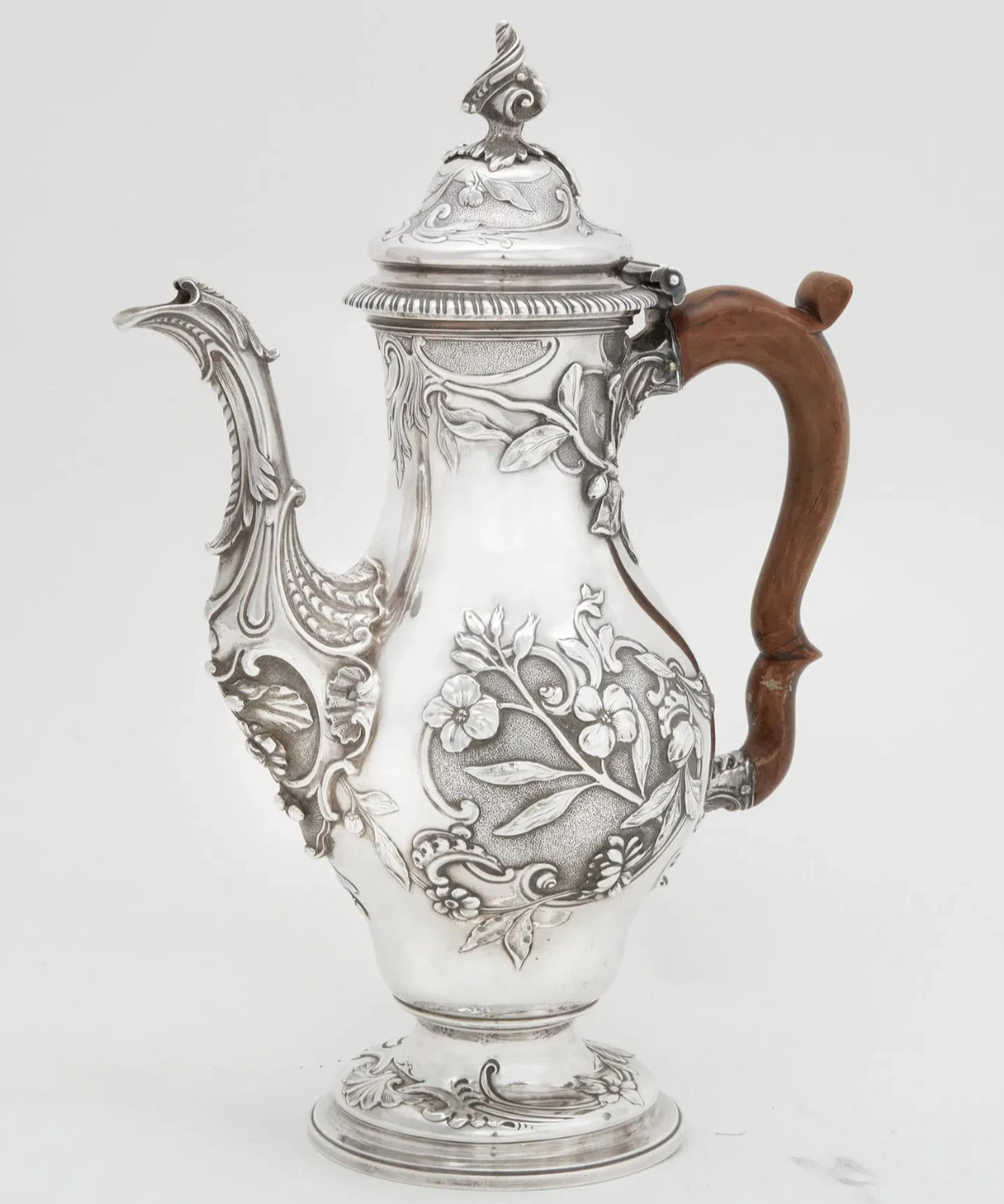 English George III Sterling Silver Large Coffee Pot by John Swift, London C.1765