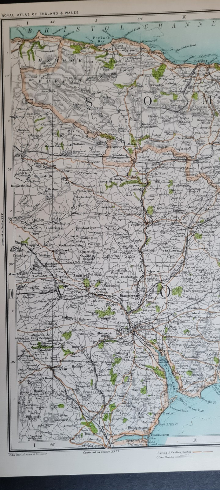Antique 1898 Map – Devon – Exeter – Lyme Regis – Dorset – Yeovil – Somerset