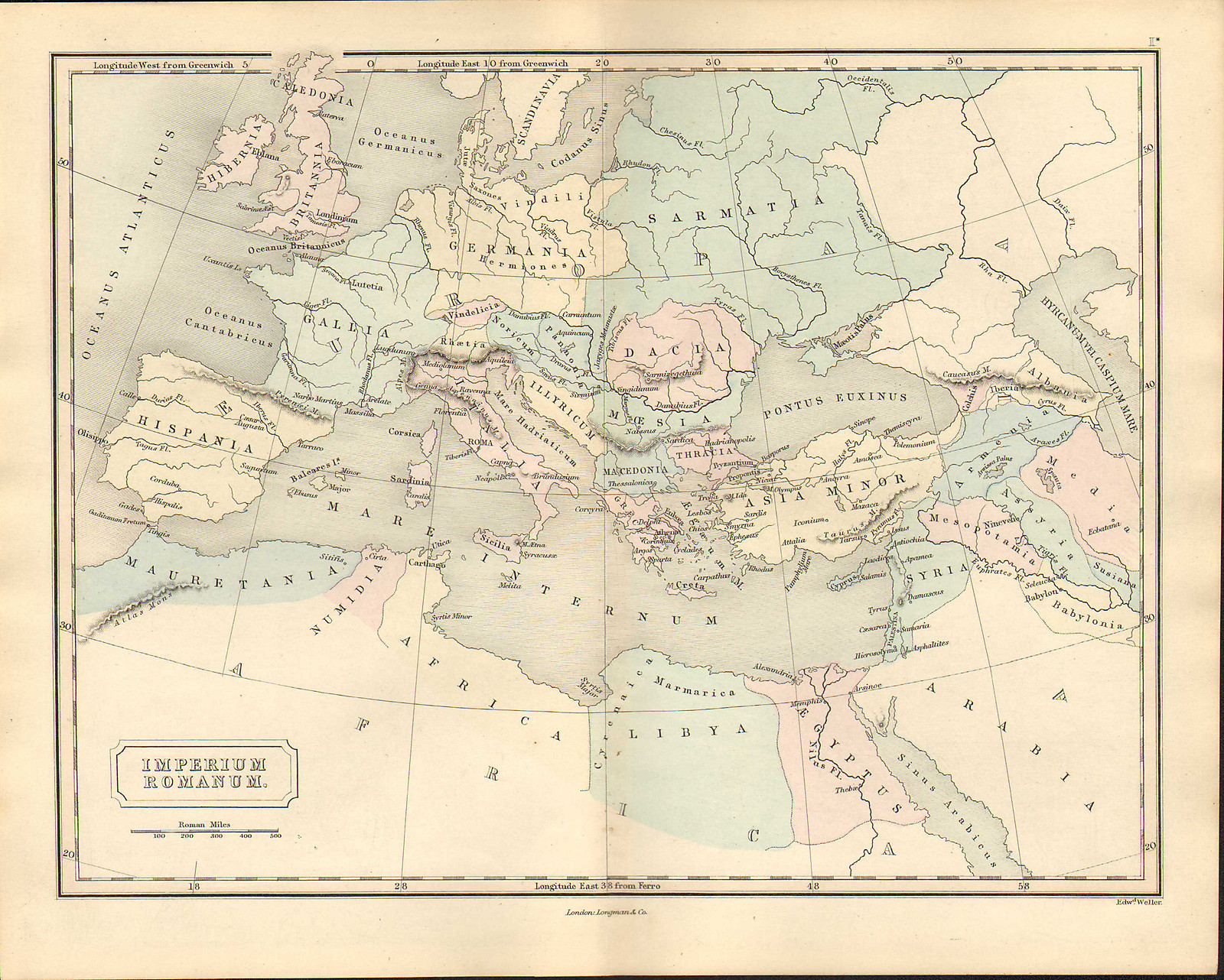 antient geography map by samuel butler 1869 – imperium romanum