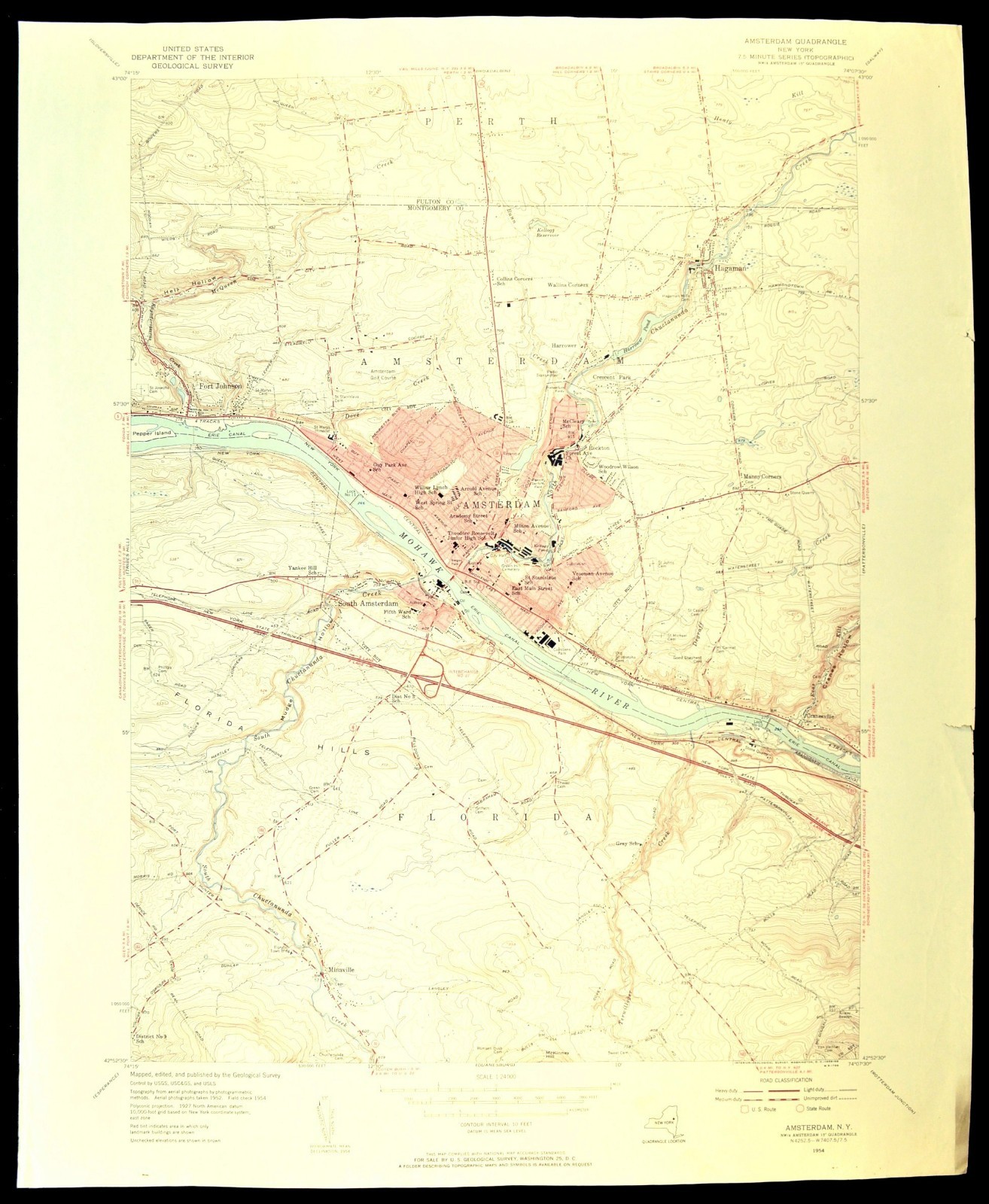 Amsterdam Map Hagaman NY Erie Canal Mohawk River Fort Johnson Montgomery County