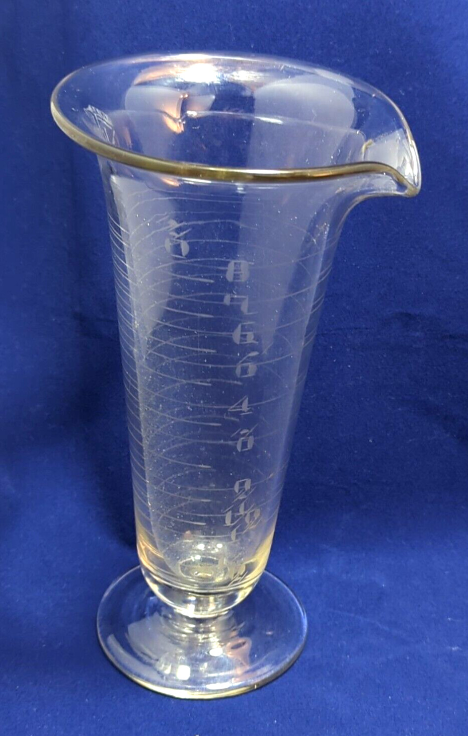 Vintage 7.5″ Footed John M Maris Co. Glass Pharmacy Beaker Hand Etched 8oz