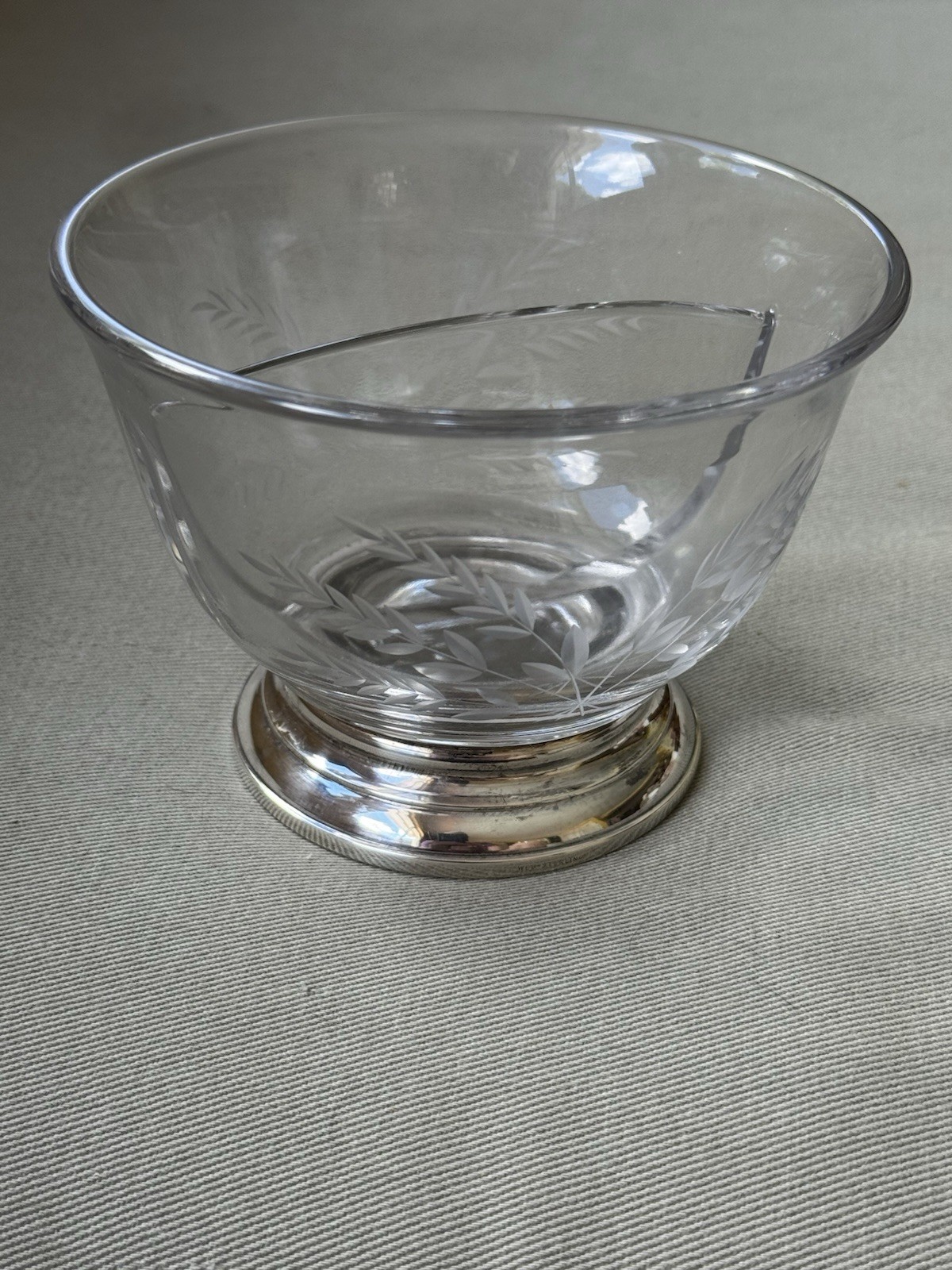 Antique Heisey Etched Glass and Web Sterling Silver Base Divided Serving Bowl