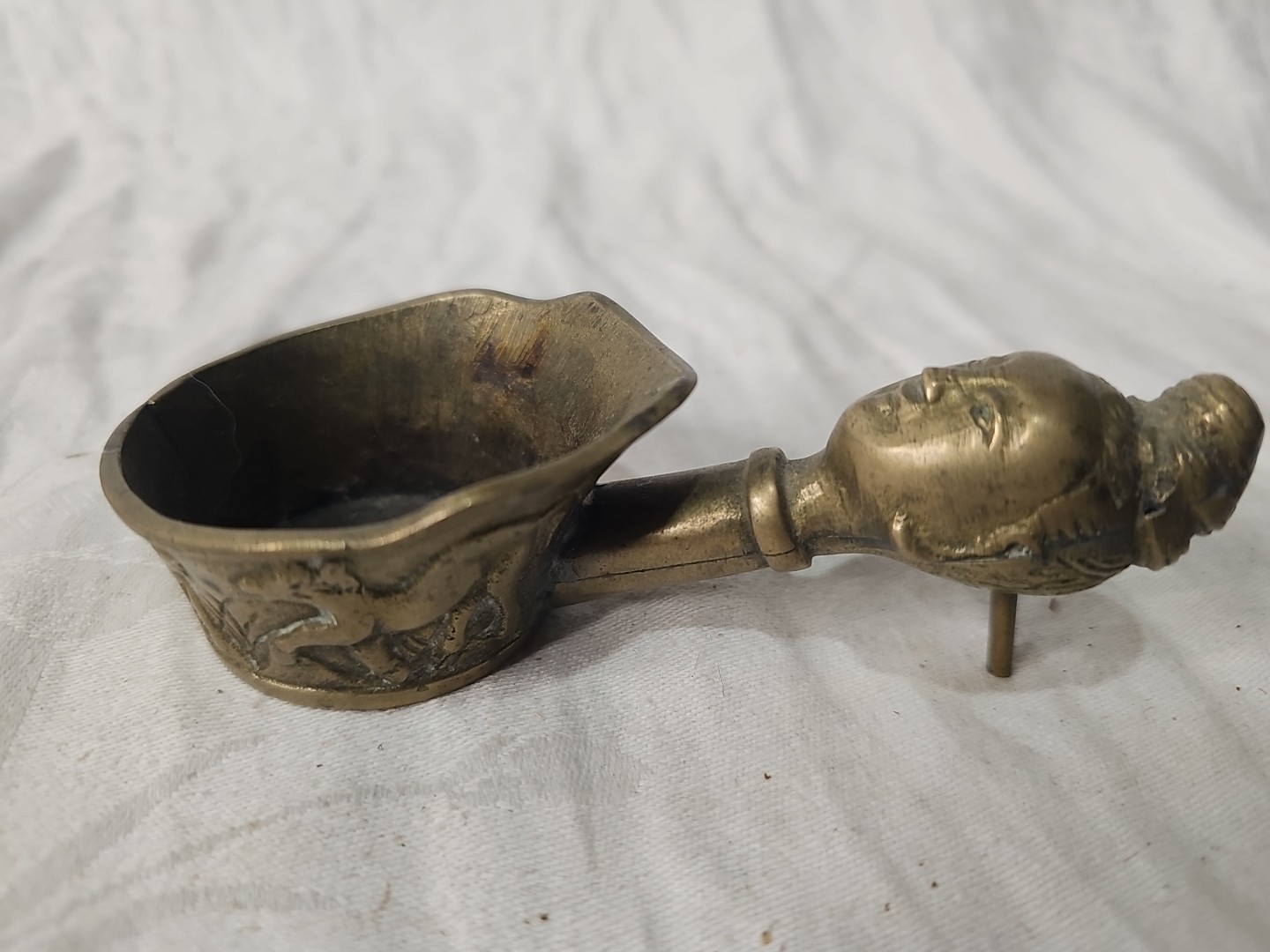 Vintage Brass Rice Scoop Cooking Vessel With Buddha Head Handle 5” Long
