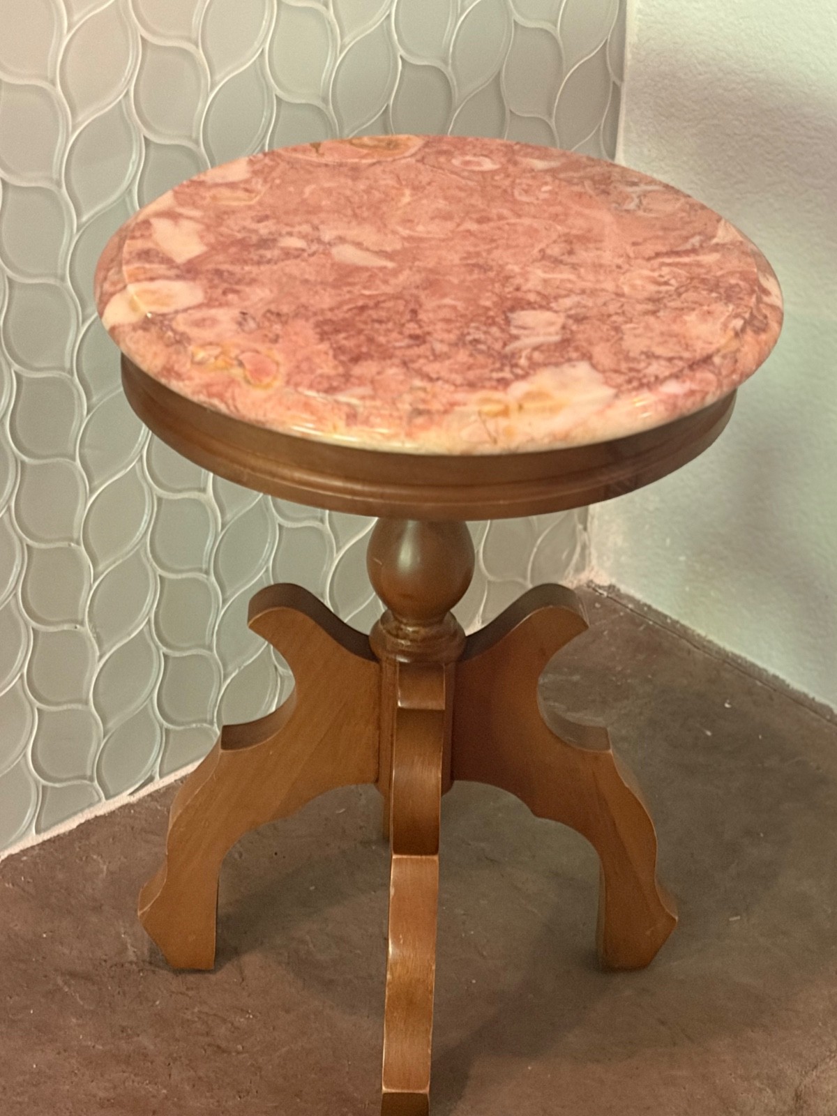 17” Round side Table with Pink Marble Breccia Top and Walnut Base