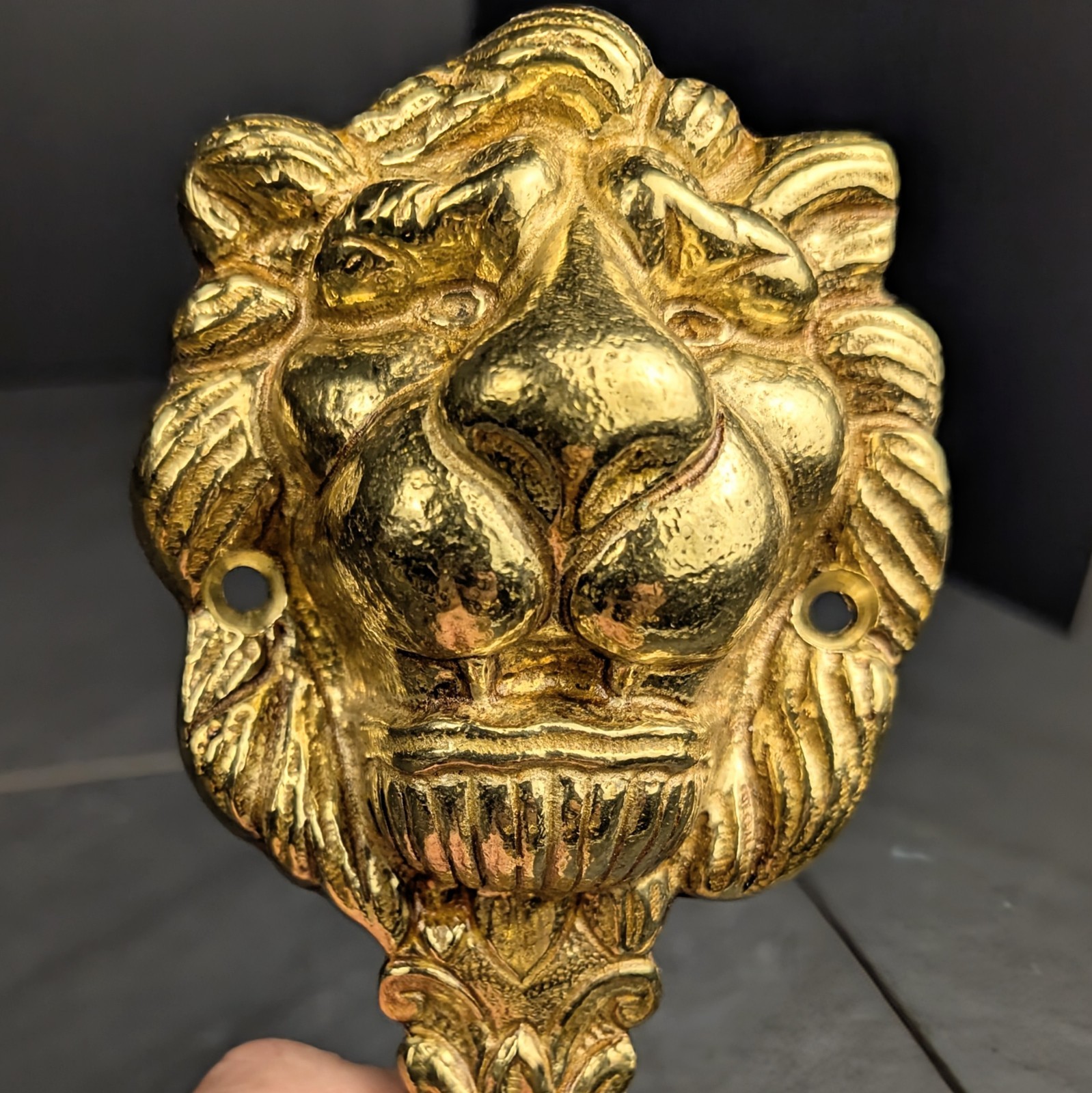 Solid Brass Lion Head Wall Brackets Pair Vintage Towel Bar Rod Holders