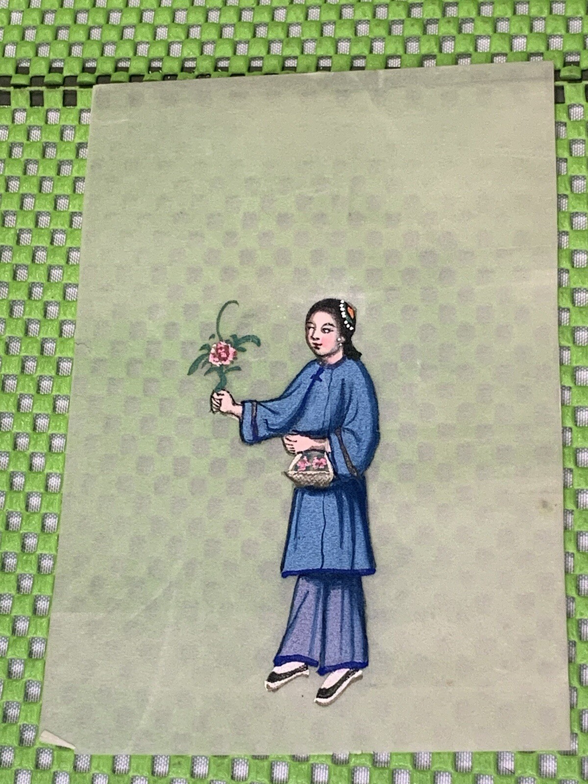 RICE PAPER MORNING PAINTING Antique Chinese Gouache Pith Water Color Framed #3