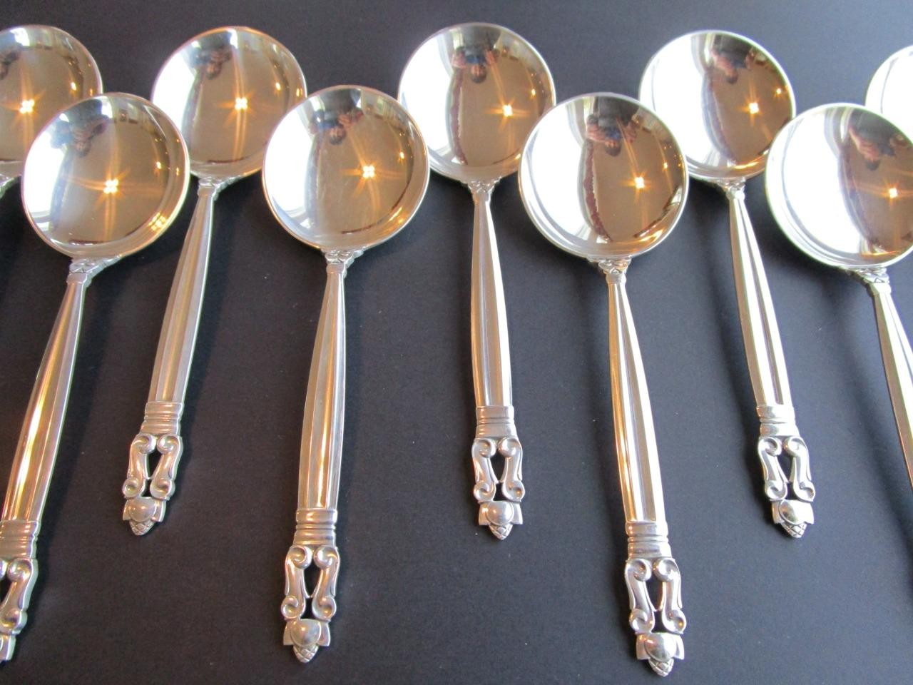 PRICE PER 1* GEORG JENSEN ACORN STERLING FLATWARE CREAM SOUP SPOON-6 3/8″-MINT**