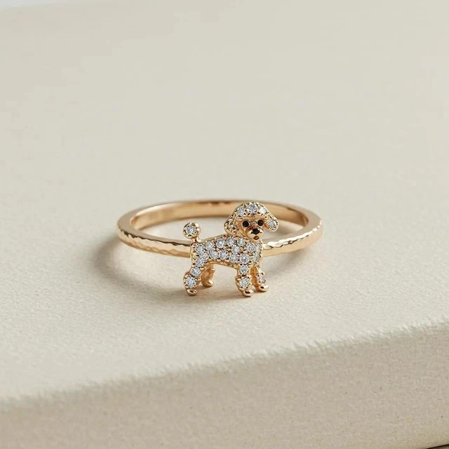 1Ct Round Lab Created DiamondCute Poodle Dog Wedding Ring 14K Yellow Gold Plated