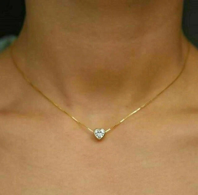 2CT Heart Cut Lab-Created Diamond Solitaire Pendant 14k Yellow Gold Plated