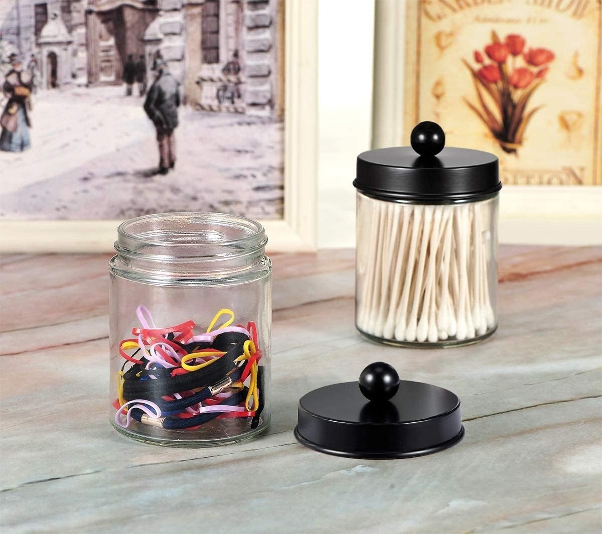 Versatile Cosmetic Storage Jars – 8 oz Black Glass Canisters with Labels, 2 Pack