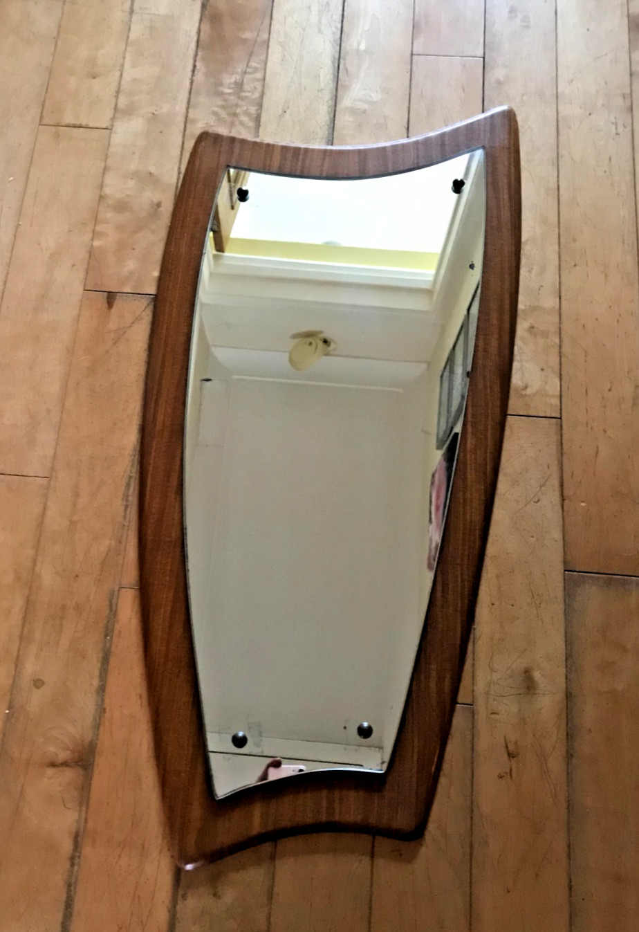 Mid Century Modern Scandi Style Asymmetrical Teak Wall Mirror