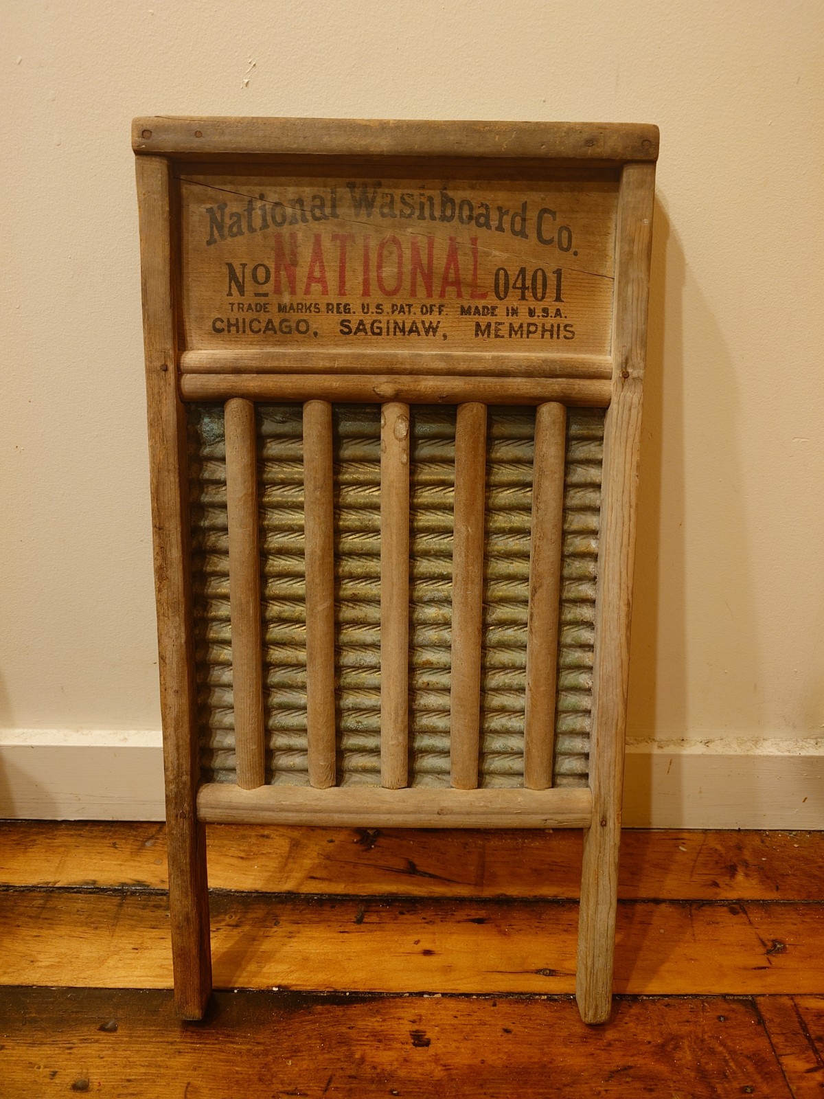 🌾 Antique National Washboard Co. – Vintage Wooden & Brass Wash Board (24×12.5)