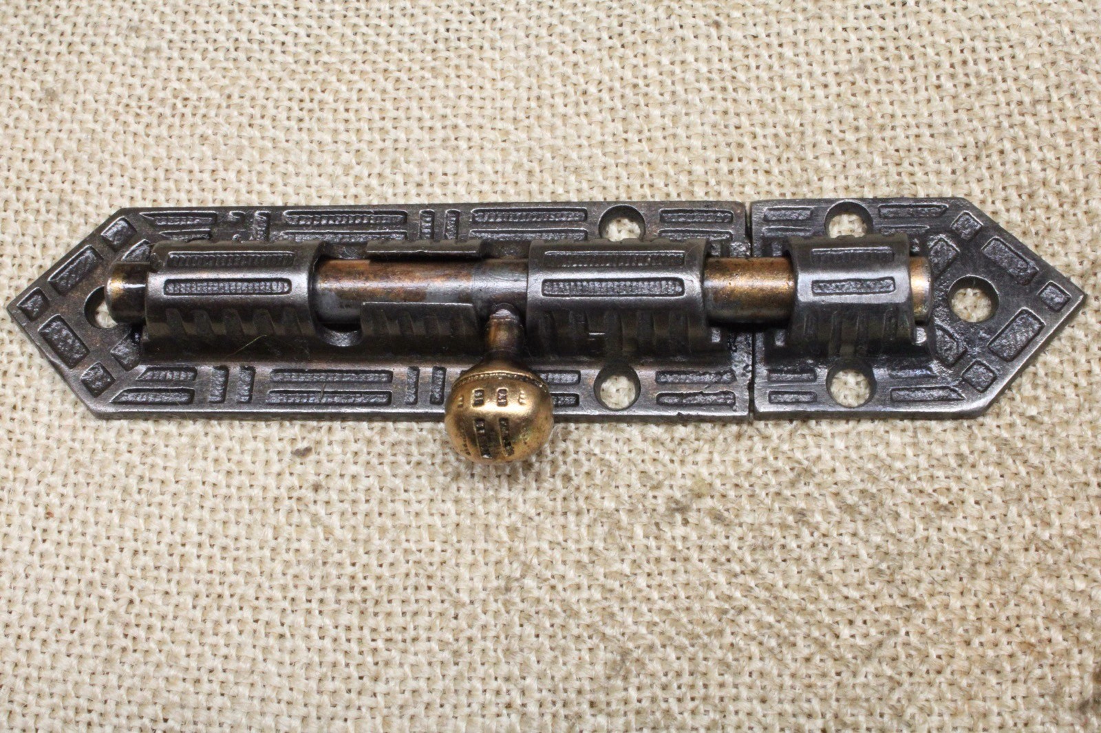 Old Barrel Bolt Door Latch Vintage Ornate Decorative Brass Knob 5 3/8” w Screws