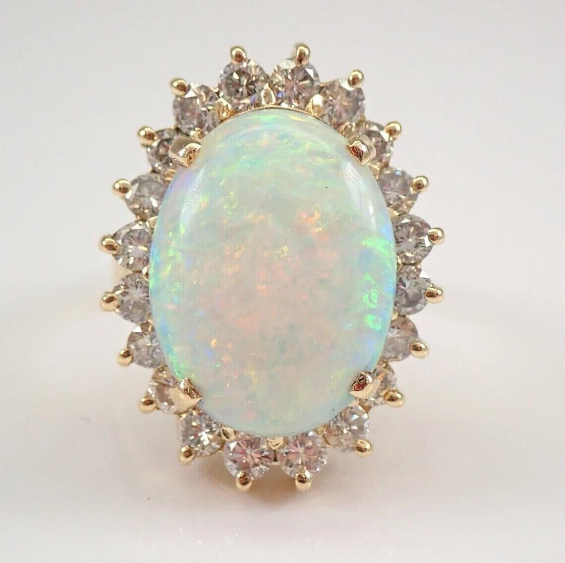 5 Ct Oval Cut Lab-Created Fire Opal Halo Engagement Ring 14K Yellow Gold Plated
