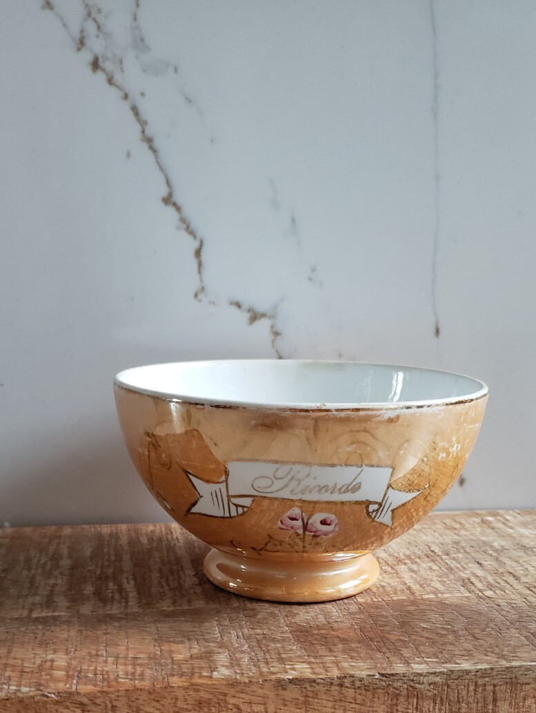 VTG S.C. Richard Italy Ricordo Souvenir Bowl Orange Floral Ceramic 1950